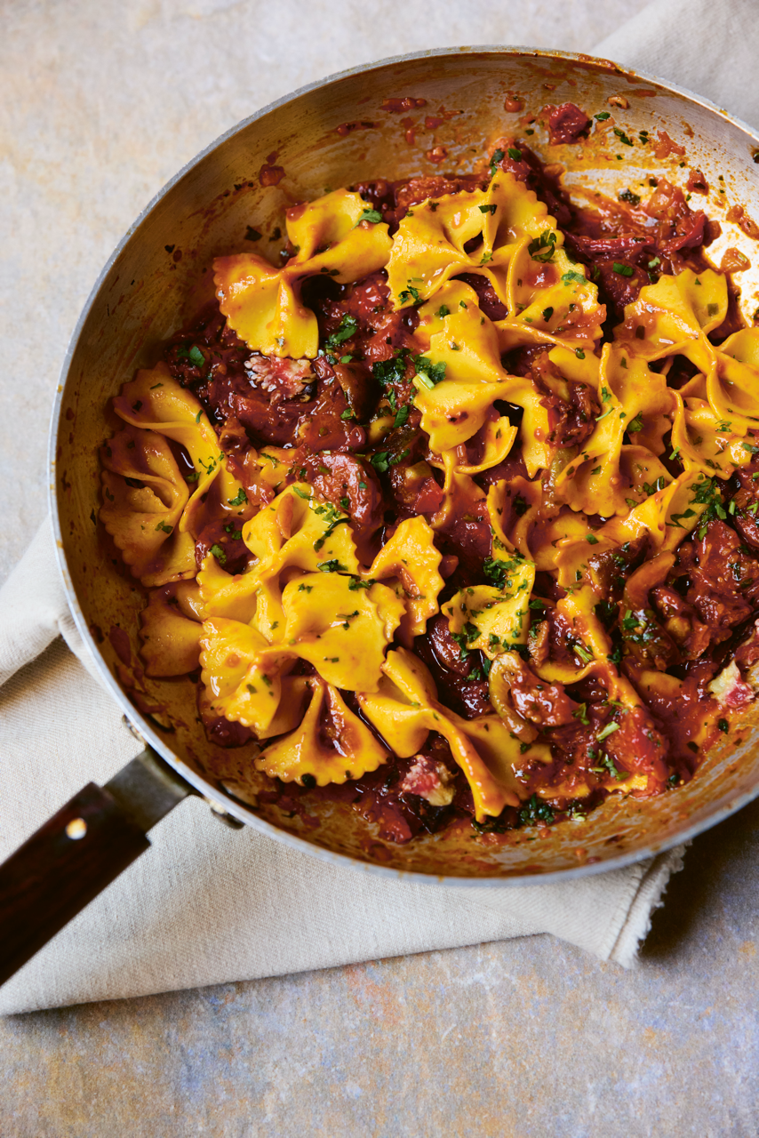Farfalle mit Chorizo und Feigen